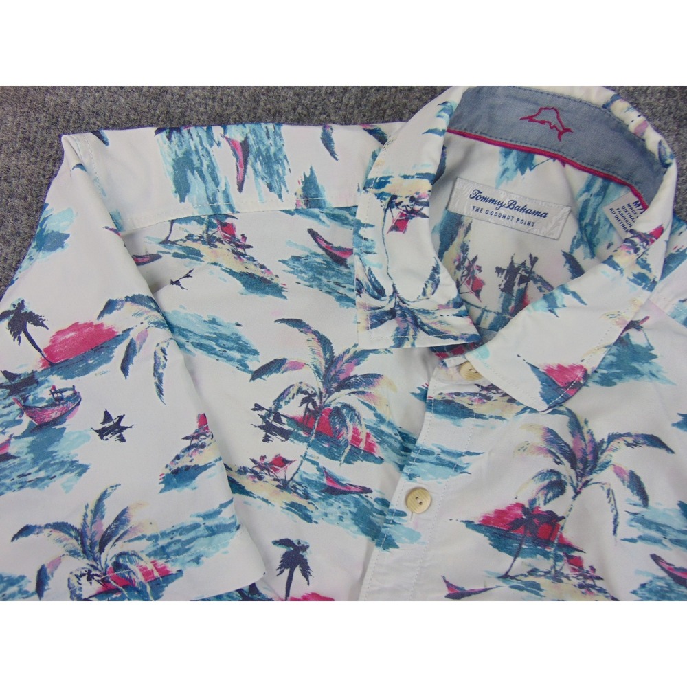Tommy Bahama Shirt Mens Medium The Coconut Point White Tropical‎ Palm Tree Print